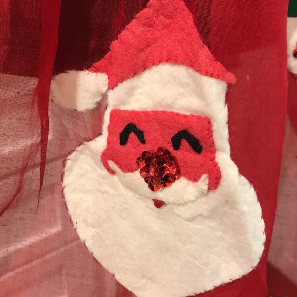 Vintage Christmas Felt Sequin Apron Handmade Santa Stocking Red Sheer Velvet - Picture 2 of 11